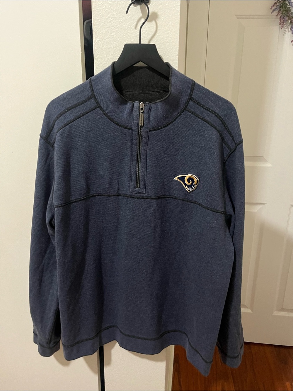 Los Angeles Rams Tommy Bahama Reversible 1/4 Zip Sweater Men Xl Blue Grey - Picture 6 of 9
